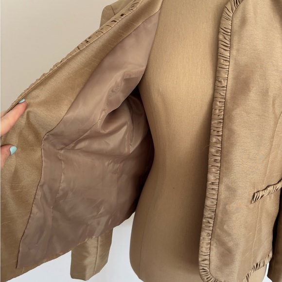 Kasper Suit Jacket Gold Open Front Ruched Petites 8P - Picture 3 of 4